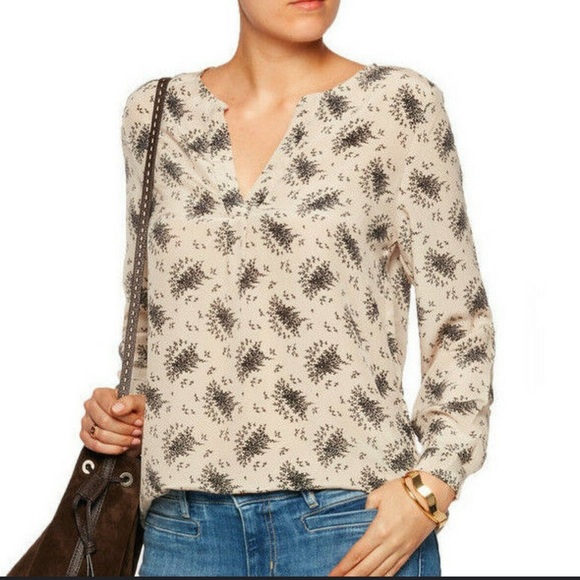 JOIE Deon B Floral Print Silk V-Neck Blouse Almond Women’s Size Small Boho - Picture 1 of 7